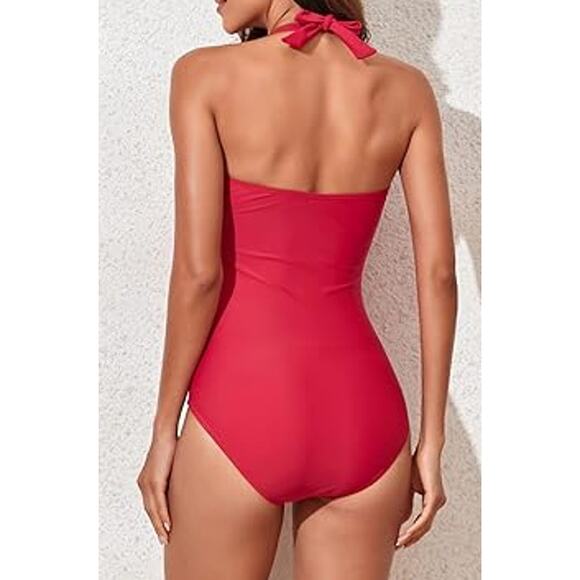 Tummy Control Halter Ruched Push Up Slimming One-Piece Swimsuit NWT Size M - Picture 2 of 8
